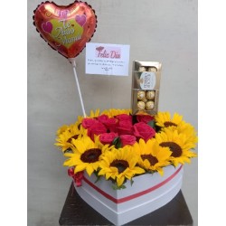 Caja corazón en girasoles y...