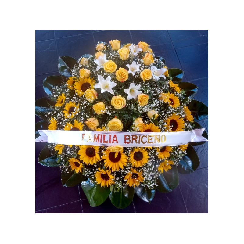 Corona fúnebre girasoles y rosas